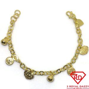 Fortune & Heart charm 7 inch Bracelet 999 gold